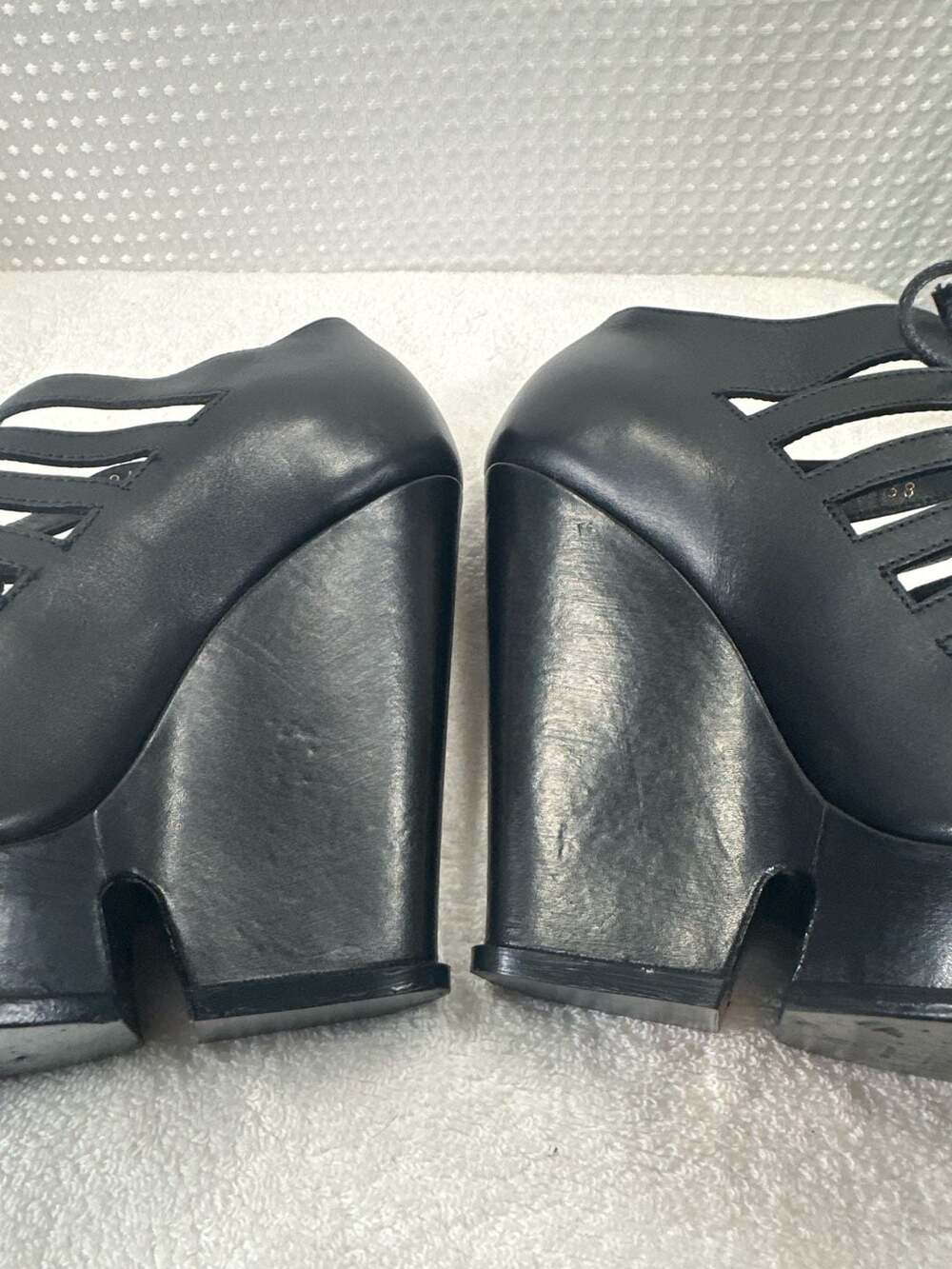 Yves Saint Laurent Hortense Black Leather Platform Wedge Sandals - Picture 10 of 12